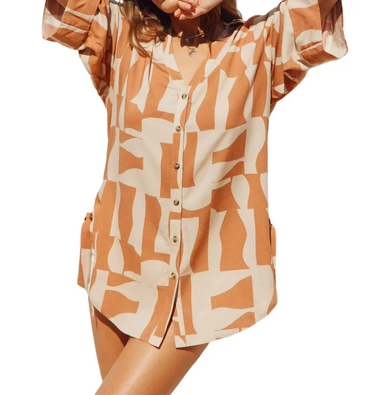 Tie Detail Tunic Shirt In Sun Bleached