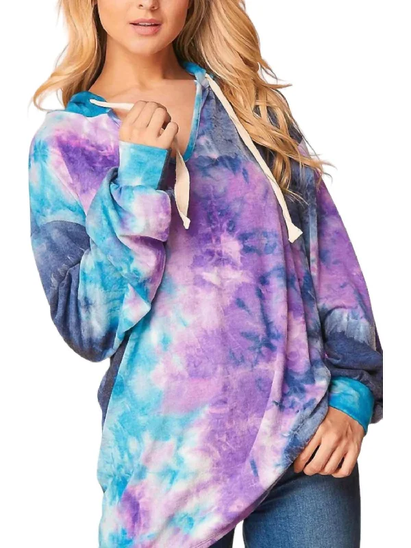 Tiedye Brushed Bubble Sleeve Hoodie In Purple