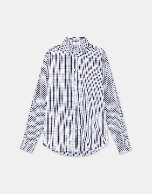 Tile Grid Cotton High Collar Shirt