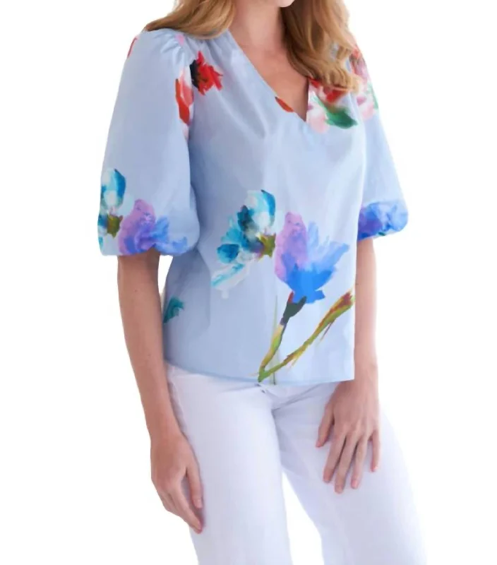 Tish Top In Blue Sky Floral