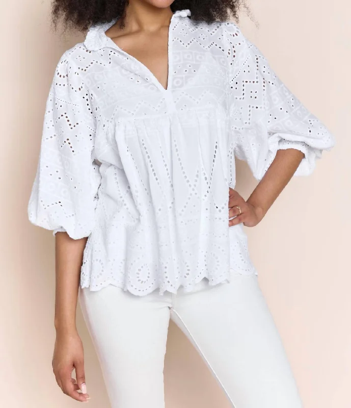 Tracy Cotton Eyelet Blouse In White