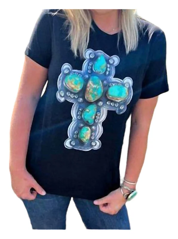 Turquoise Cross Tee In Black