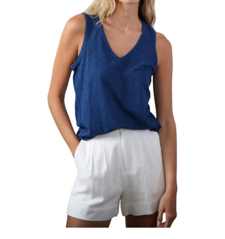 V-Neck Tank Top In Naval