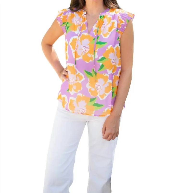 Valery Top In Sea Flower Lilac