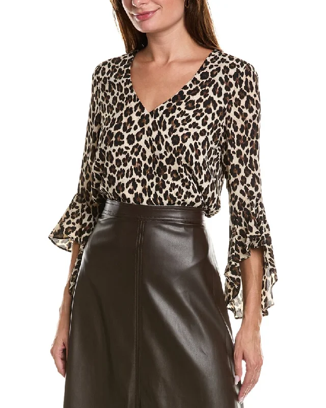 Vince Camuto V-Neck Flutter Sleeve Elegant Leopard Blouse