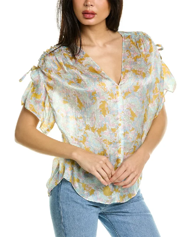 Vince Lotus Ruched Silk Blouse