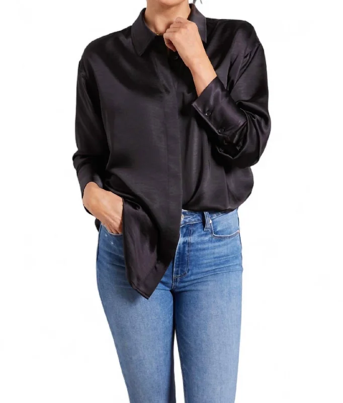 Washed Satin Weekend Shirt In Black