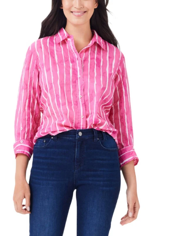 Watercolor Stripe Girlfriend Shirt In Pink Multi