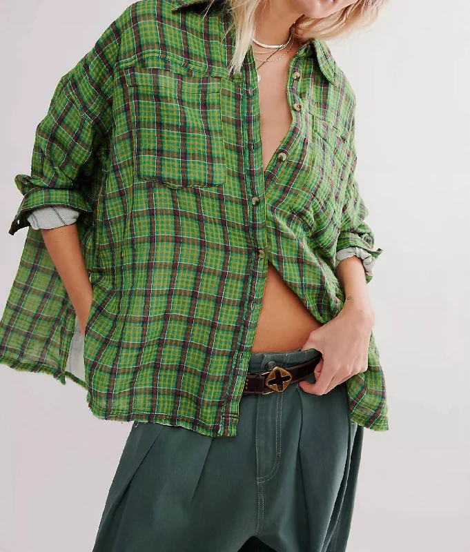 We The Free Cardiff Plaid Top In Green Combo