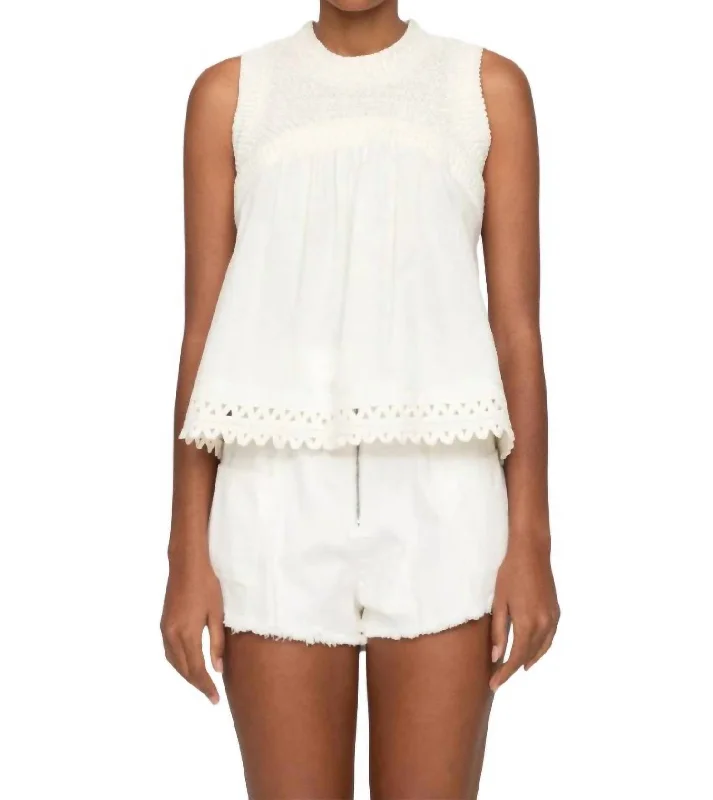 Willa Hand Smocked Tank Top In White