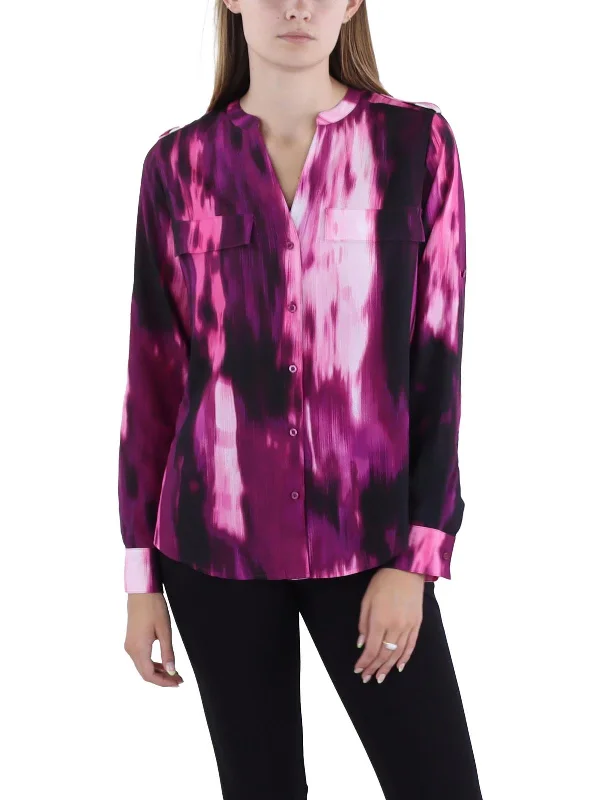 Womens Abstract Pocket Button-Down Top