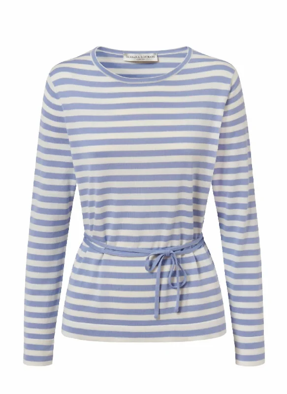 Women's Bree Stripe Pullover Top With Belt In Blue