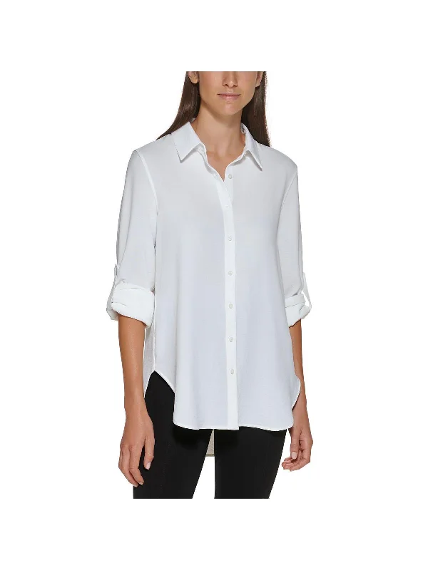 Womens Button Front Collared Blouse