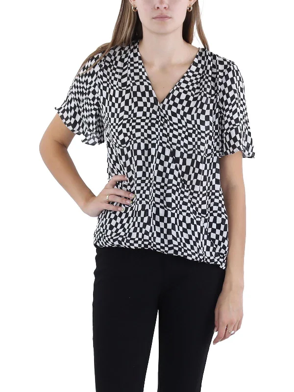 Womens Checker Casual Wrap Top