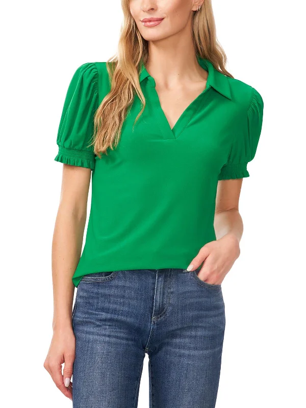 Womens Collar Split-Neck Blouse