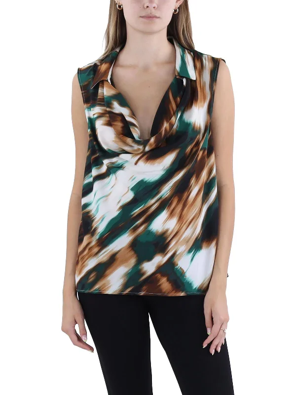 Womens Drop Front Abstract Pullover Top