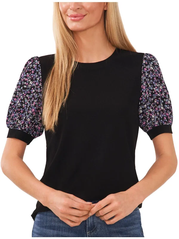 Womens Floral Crewneck Blouse