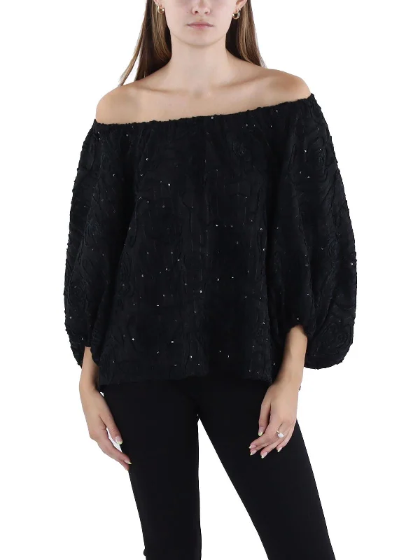 Womens Floral Off Shoulder Pullover Top