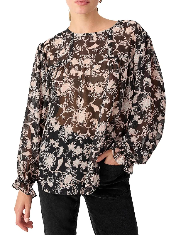 Womens Floral Print Bishop Sleeve Blouse