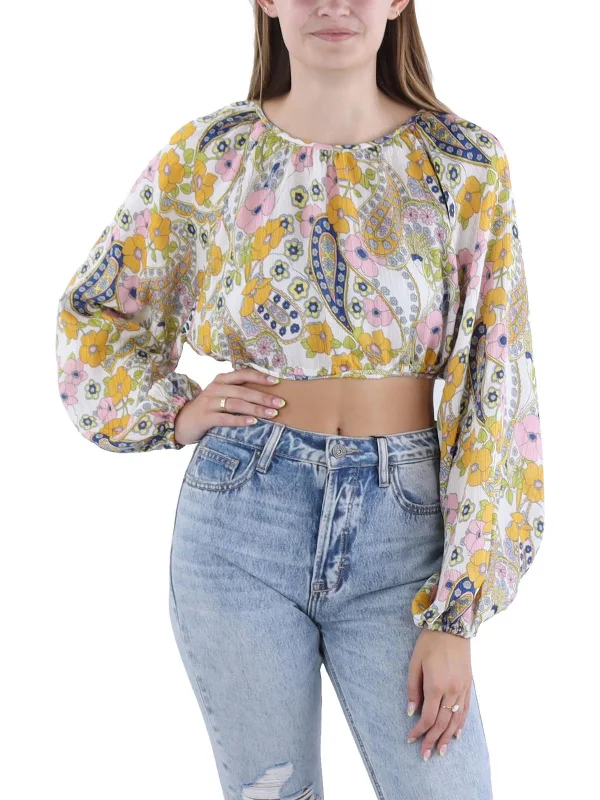 Womens Floral Print Long Sleeve Cropped