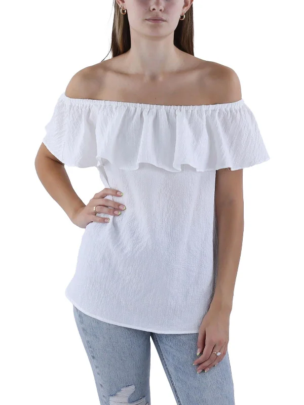 Womens Gathered Ruffle Pullover Top