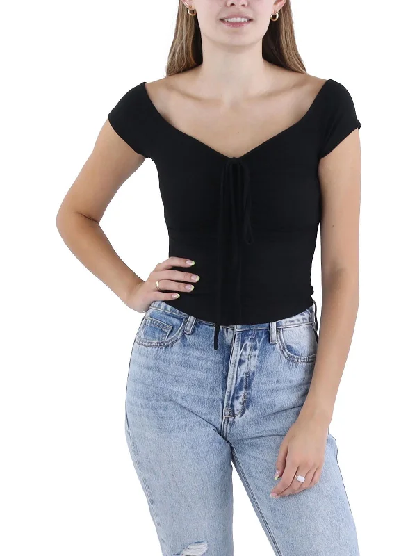 Womens Halter Strap Ruched Pullover Top