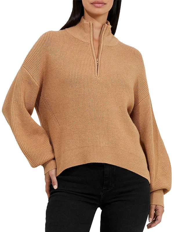 Womens Knit Mock Neck 3/4 Zip Pullover