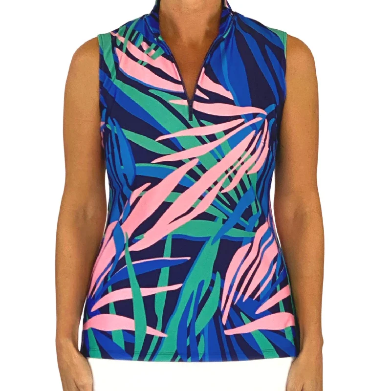 Women's Lenox Sleeveless Top In Tropical Leaves Navy And Pink