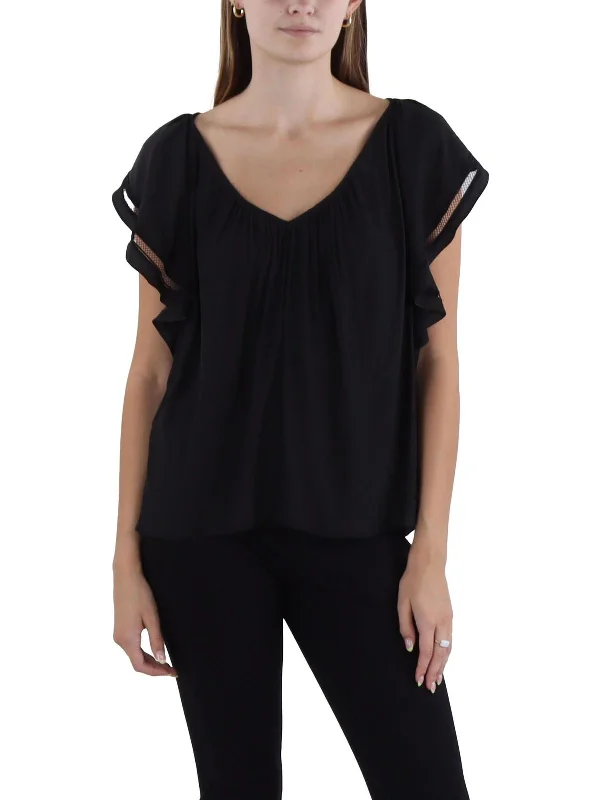 Womens Mesh Gathered Blouse