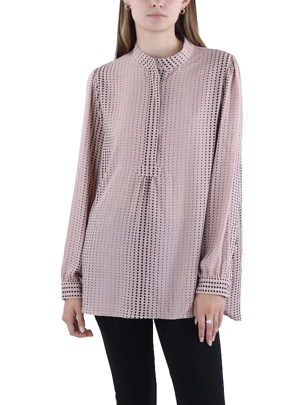 Womens Polka Dot Long Sleeves Button-Down Top