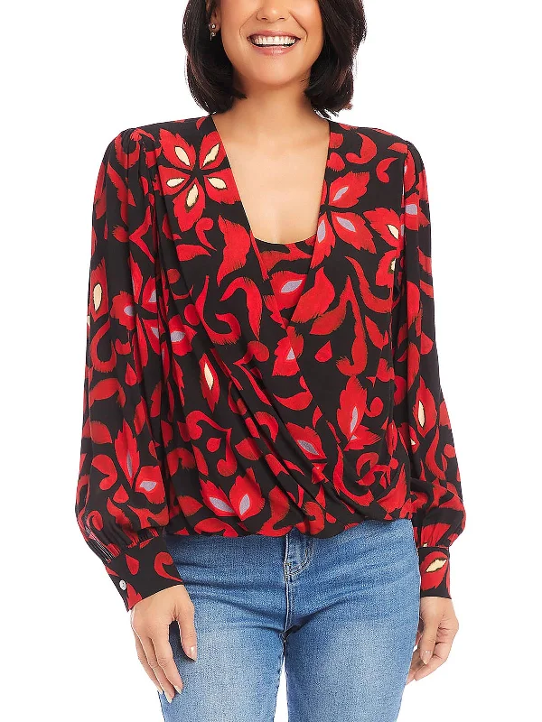 Womens Printed Surplice Blouse