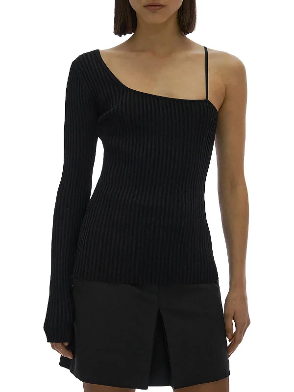 Womens Ribbed Knit Cross Strap Pullover Top