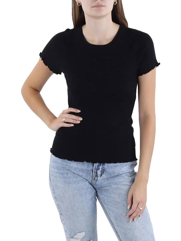 Womens Ribbed Ruffle Pullover Top