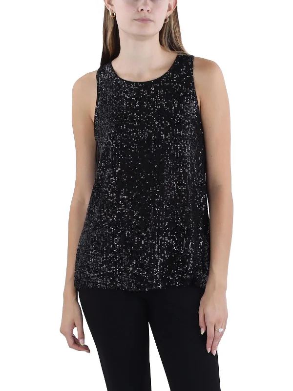 Womens Sequined Scoop Neck Shell