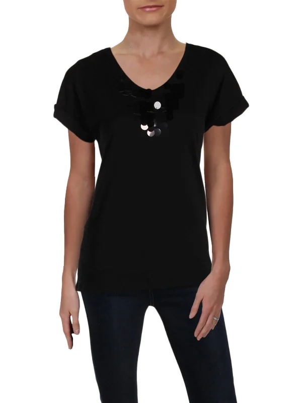 Womens Sequined Short Sleeves T-Shirt