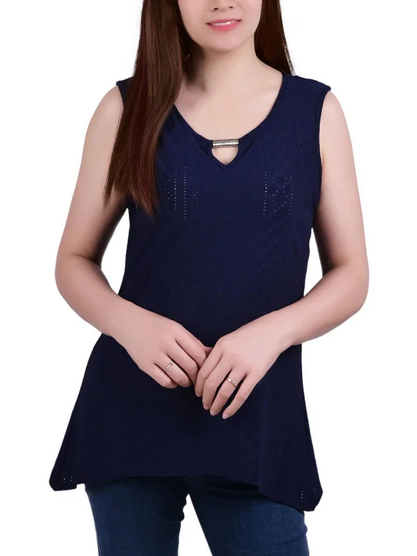 Womens Sleeveless Eyelet Blouse