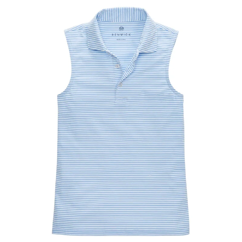 Women's Sleeveless Polo Top In Periwinkle White