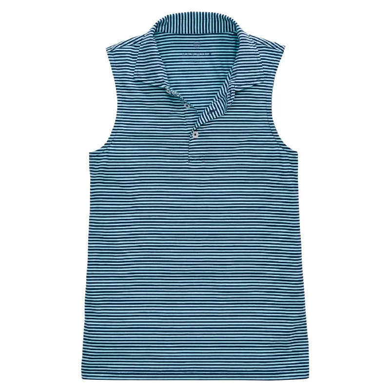 Women's Sleeveless Striped Polo In Aqua Navy