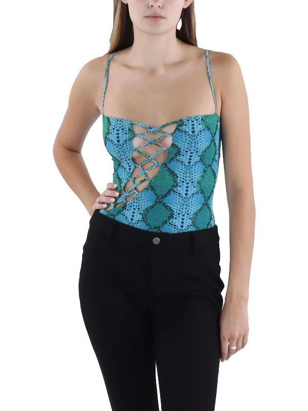 Womens Snake Print Side Tie Bodysuit