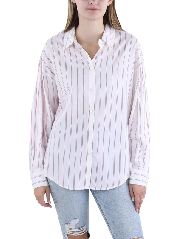 Womens Striped Long Sleeve Button-Down Top