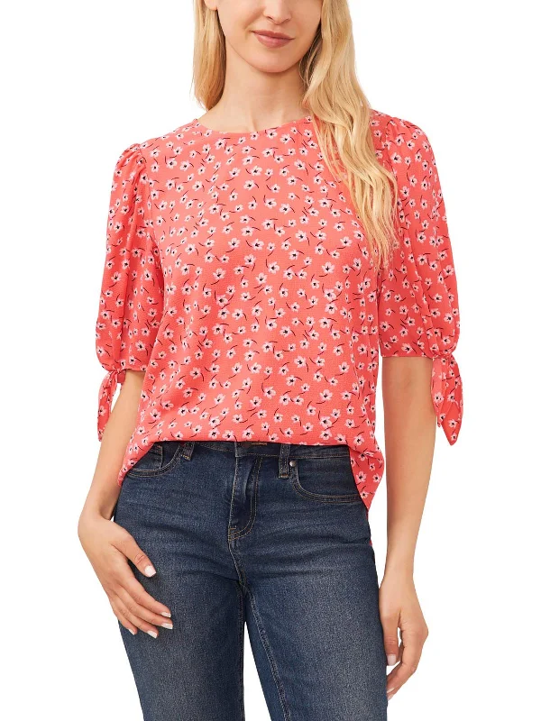 Womens Tie Sleeve Floral Print Blouse