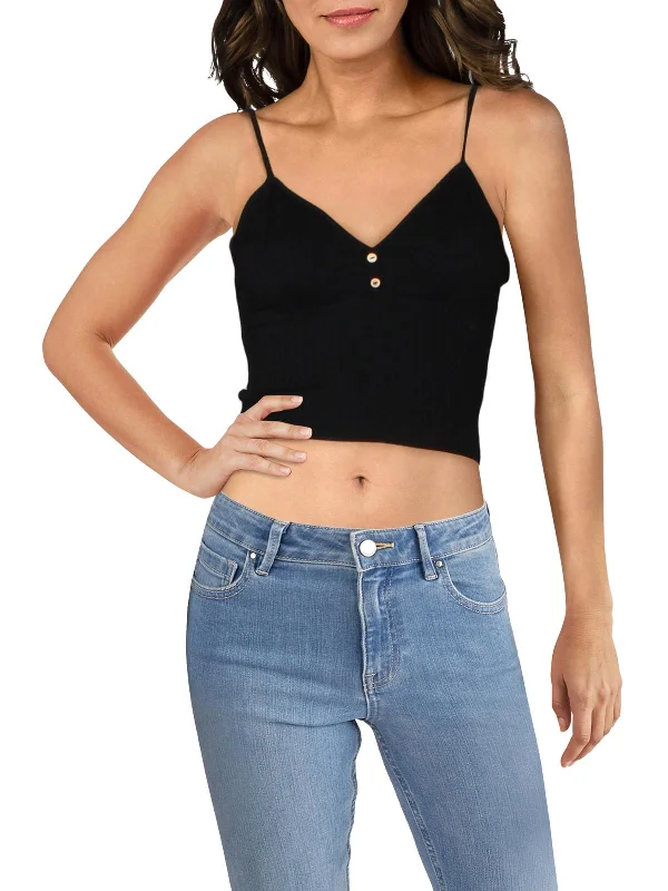 Womens V Neck Ribbed Crop Top