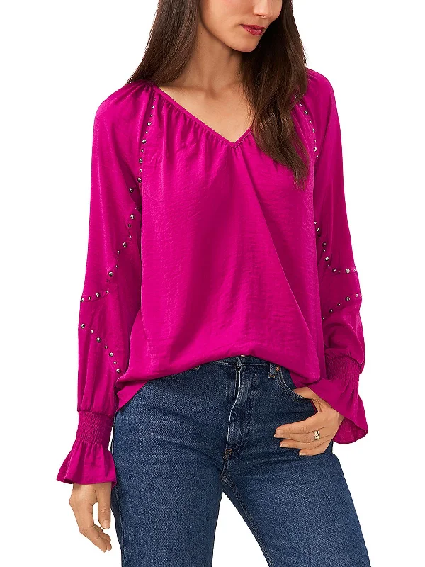 Womens V Neck Smocked Blouse