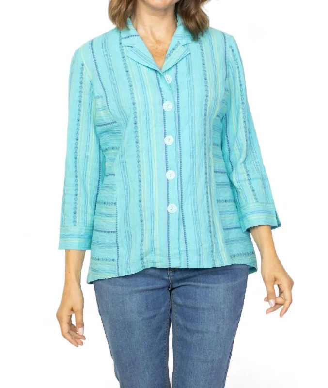 Woven Button Up Straight Hem Top In Seaglass