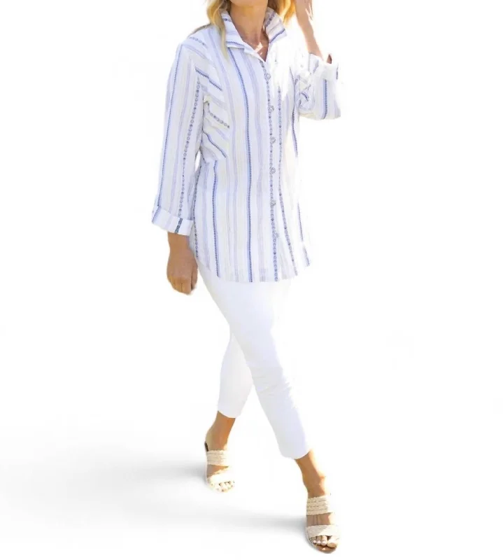 Woven Button Up Straight Hem Top In White