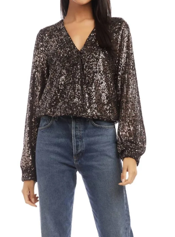 Wrap Top In Brown Sequin