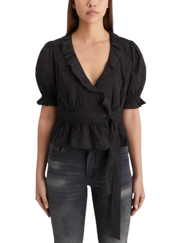 Wrap Top With Ruffle In Black