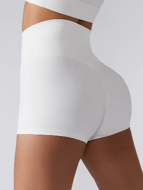 ZASUWA Female Solid Color Ribbed High-rise Spandex Gym Booty Shorts