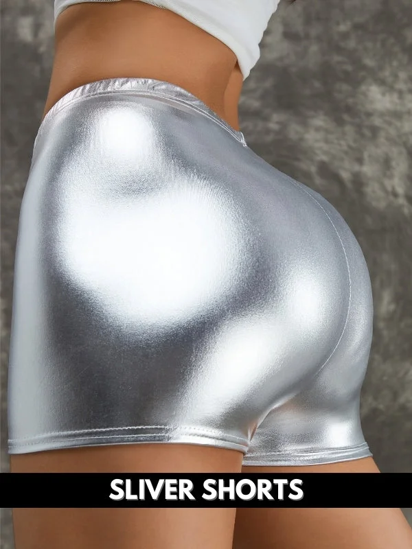 ZASUWA Female Sexy Metallic Laser Gold&Sliver Spandex Gym Booty Shorts