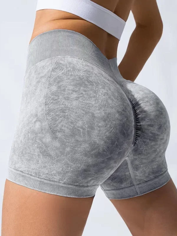 ZASUWA Female Deep V Back Faux Denim Scrunch Bum Spandex Gym Booty Shorts